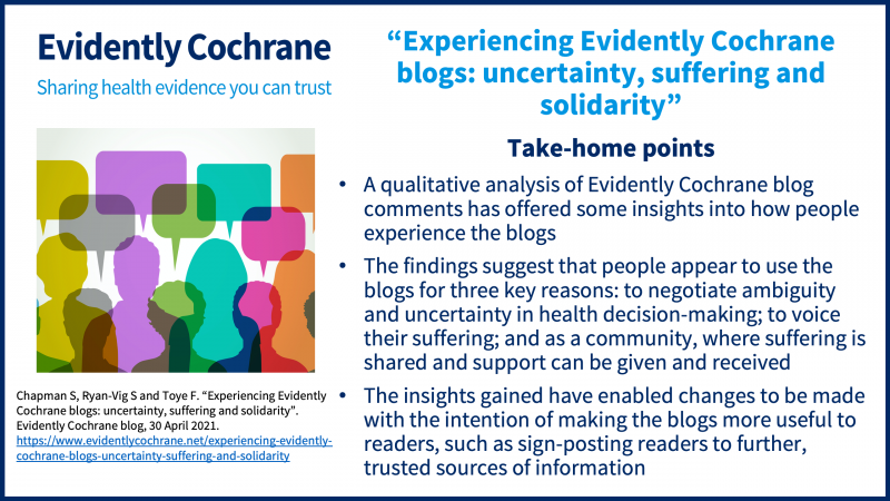 Experiencing Evidently Cochrane blogs: uncertainty, suffering and solidarity 