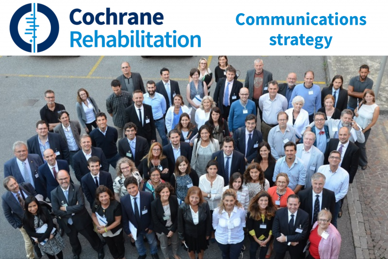 A large group of Cochrane Rehab members smile up at a drone camera