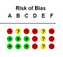 A Risk of Bias table: a grid of red, yellow, and green symbols 