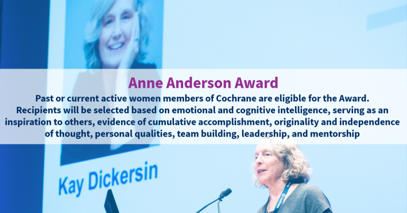 Kay Dickersin; 2018 Winner Anne Anderson Award