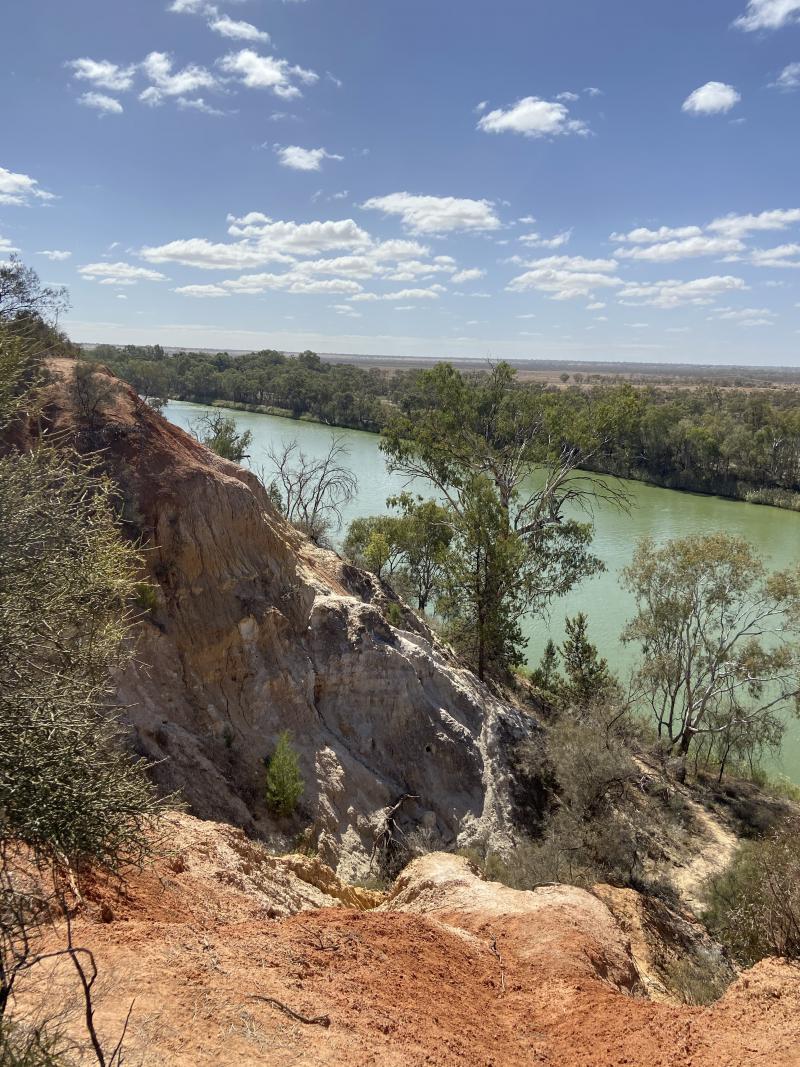 River bank with greenish blue water and trees on the bank