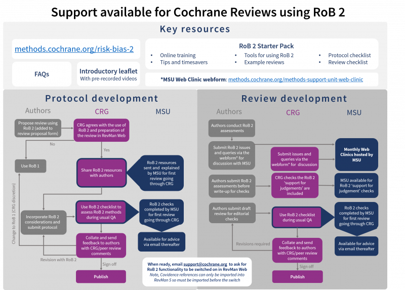 Diagram of the processes and support available for RoB2 use