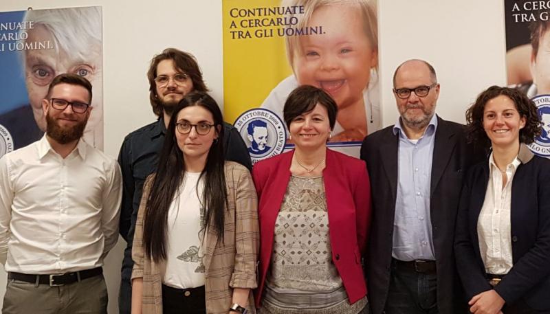 Cochrane Rehabilitation Headquarters team: l-r Stefano Lazzarini, Michele Patrini, Roberta Bettinsoli, Maria Chiara Carrozza (Scientific Director of Don Gnocchi Foundation), Stefano Negrini, Chiara Arienti